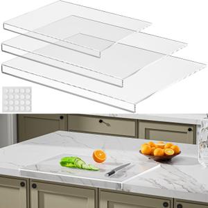 Acrylic Cutting Board with Counter Lip 3-Piece(17.5"x13.5", 16"x12", 11.5"x7.5"), Clear Non-Slip Cutting Boards for Countertop Protection, Durable Chopping Boards for Kitchen, Ideal Housewarming Gifts