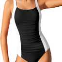 Girl Swimsuit One Piece Bathing Suit for Girls Solid Color Ruched Adjustable Straps Padded Swimwear 9-16y (15-16 Years, Black)