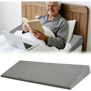 Twin Size Wedge Pillow for Sleeping - 4 Inch Bed Wedge Pillow for Acid Reflux, GERD, Sleep Apnea & Snoring Relief - High Density Foam Mattress Elevator for Back Pain, Post Surgery Recovery - Grey