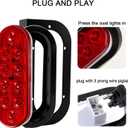 Partswcgg 6" Inch Oval Led Trailer Hitch Cargo Carrier Tail Lights Kit, 2Pcs 6" Inch Red Oval Led Stop Turn Brake Tail Lights Flush Mount Grommet w/Oval Mounting Brackets 4 Pin Wiring Harness Plug