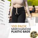 Retail Plastic Merchandise Bags, Die Cut Handles, Strong, Tear Resistent, Packs 100 (100, White, 20x20)