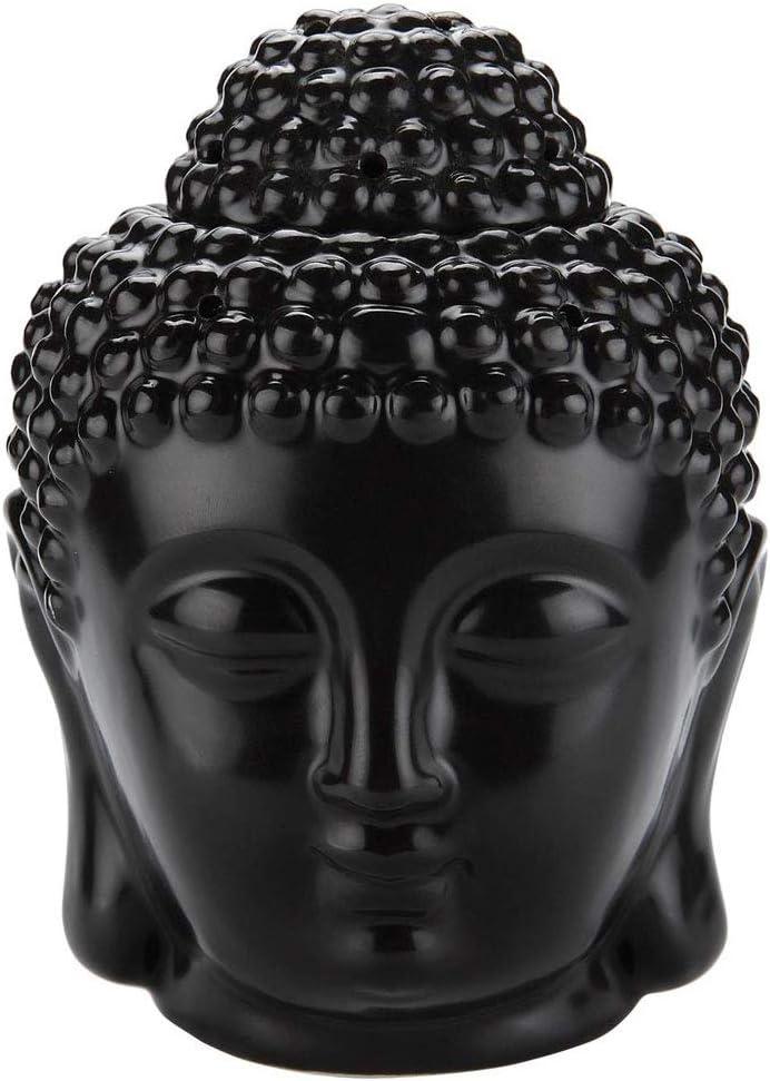 Tvoip 1PCS Ceramic Buddha Head Essential Oil Burner with Candle Spoon, Aromatherapy Wax Melt Burners Oil Diffuser Tealight Candle Holders Buddha Ornament for Yoga Spa Home Bedroom Decor Gift (Black)