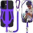 HOTEMIA Silicone Phone Lanyard Holder with Carabiner, Universal Phone Strap,Anti-Theft Phone Case with retractable tether (Purple)