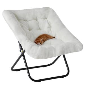 DUMOS Comfy Chair for Adults, Soft Faux Fur Folding Lounge for Bedroom Living Room Dorm Rooms Flexible Reading Chair for Teens, Large Size Foldable, Square-Creamy