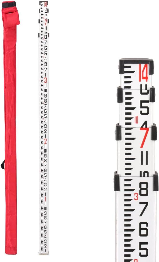 Grade Stick, 14-Foot Dual Sided Aluminum Grade Rod - 10ths, 4 Sections Telescopic Leveling Rod with Bubble Level - Laser Level Stick with Soft Carrying Bag for Construction (14FOOT 10TH)