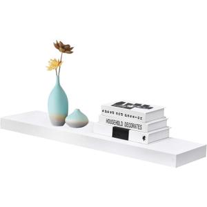 WELLAND 36 inch White Mission Floating Shelves for Wall, Bathroom Wall Mount Shelves, Wood Modern Display Shelves, Book Shelves,for Bedroom,Living Room and Kitchen (35 1/2" x 9 1/4" x 2")