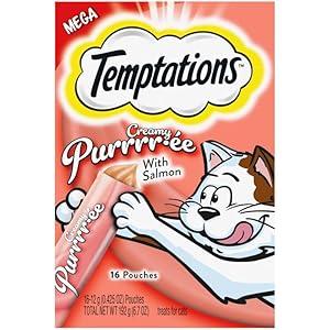 Temptations Creamy Puree Squeezable Lickable Cat Treats, Wet Cat Treats with Salmon, 0.42 oz. Tubes, 4 Count, Pack of 11 (44 Total)