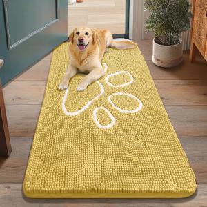 Smiry Dog Door Mat for Muddy Paws, Absorbent Dirt Trapper Non Slip Quick Dry Washable Chenille Mat for Mud Dogs, Entry Rug for Indoor and Outdoor (48x30 Inches, Yellow and White)