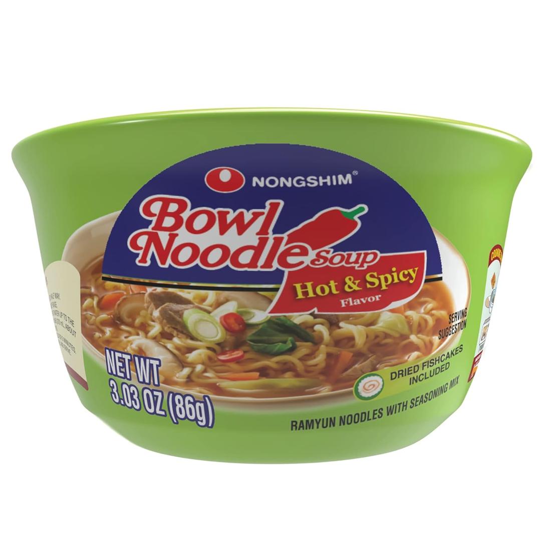 Nongshim Ramen Noodles, Gourmet Instant Ramen bowl, Premium Microwavable Noodle Soup, Hot & Spicy, 3.03 Ounce (Pack of 12) (EXP 04/15/27)
