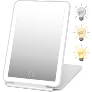 DenCert Rechargeable Travel Makeup Mirror 72 LED Lighted Compact Slim Vanity with Lights 3 Lighting Modes Dimmable Touch Screen (White),(DenCert)