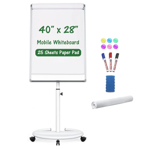  Mobile Dry Erase Board – 40x28 inches Magnetic Portable Whiteboard Stand Easel White Board Flipchart Easel Board with 25 Sheets Paper Pad for School Supplies