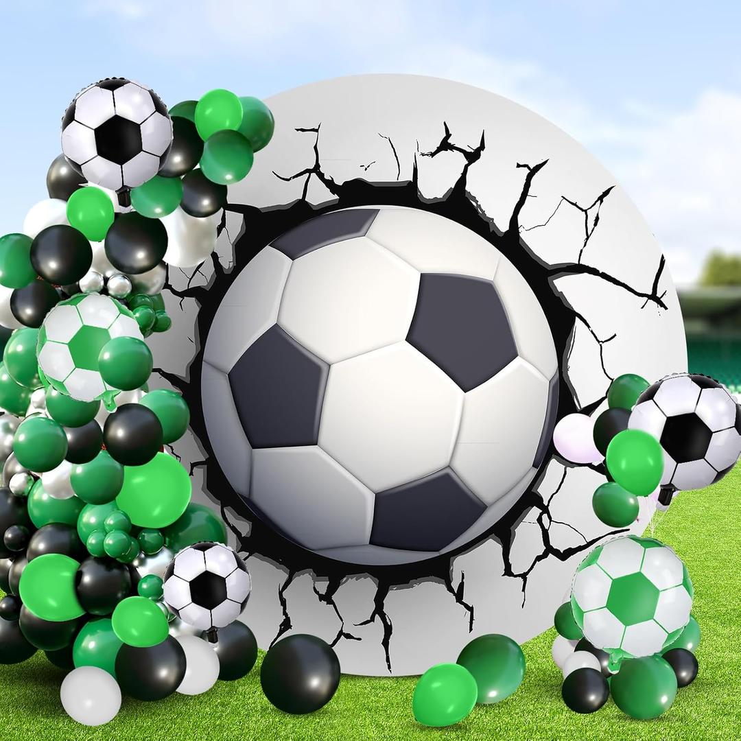 100 Pieces 7.2 ft Soccer Round Backdrop with Balloons and Balloon Arch Strip, Spandex Fitted Wedding Arch Cover for Chiara Arch Backdrop Stand for Wedding Birthday Party Decor