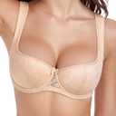 HACI Balconette Bra Scoop Neck Low Cut Sexy Everyday Push Up Demi Half Cup (Beige, 32 DD)