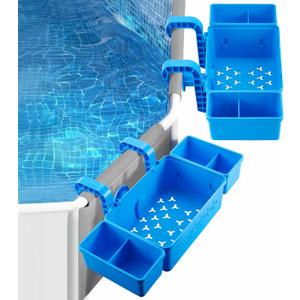 2025 Upgrade2 Sets Poolside Storage Basket with 2 Cup Holder, Above Ground Pool Accessories, Pool Basket Storage Fit for Most Above Ground Swimming Pools Blue