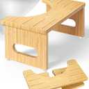 Foldable Toilet Stool, 7 Inches Bamboo Toilet Stool Squat for Adults, Collapsible Poop Stool for Bathroom, Potty Step Stool with Non-Slip Strip (Natural)