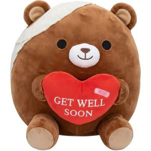 Get Well Soon Plush Bear - Teddy Bear Plush Toy with Injury Bandage, Kids' Pillow Cushion, Get Well Soon Gifts for Patient Kids, Dark Brown, 8 Inch