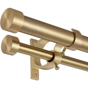 Lwiiom Double Blackout Curtain Rods 140 to 164 Inches (11.5-13.5 Feet),1-Inches Front and 5/9 Inches Back Adjustable End Cap Double Window Drapery Rod for Drapes and Curtains,Warm Gold