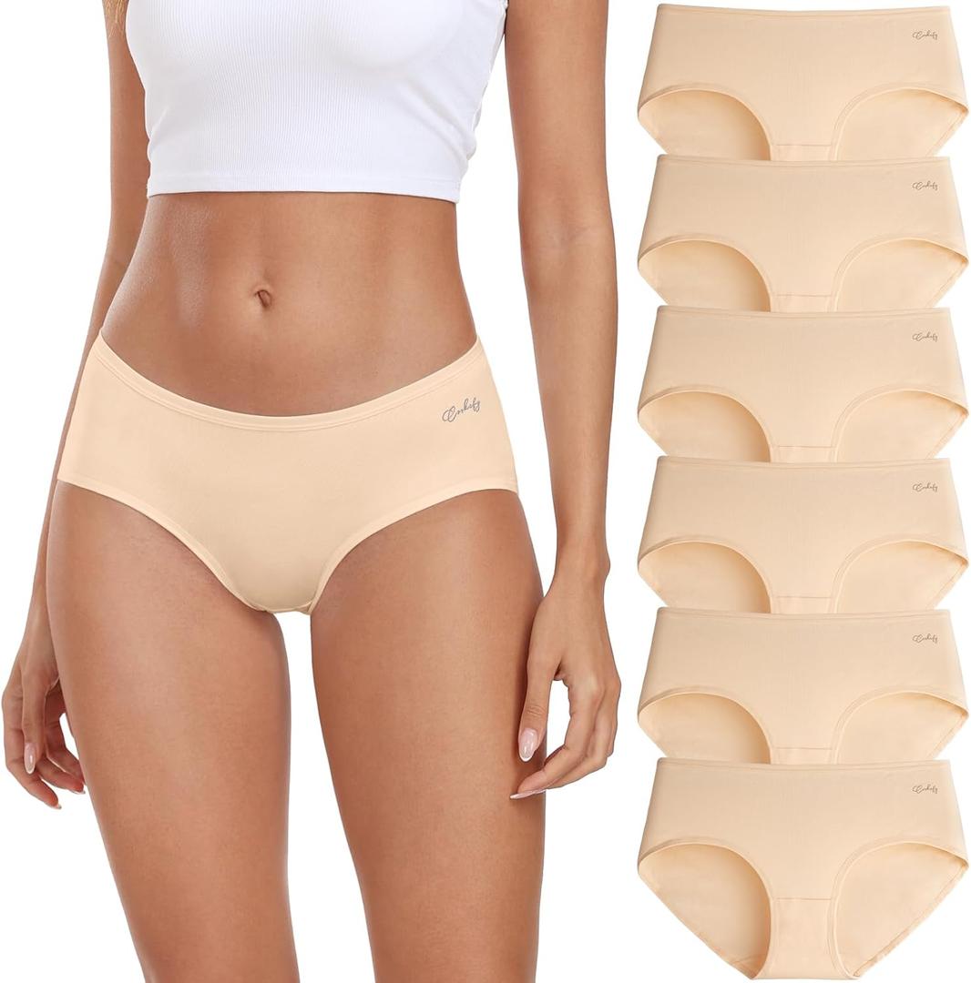 coskefy Womens Underwear Cotton Hipster Panties Low Rise Breathable Ladies Bikini Undies 6 Packs (Medium, Nude)