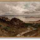 InSimSea Framed Canvas Wall Art Vintage Decor, Seaside Path Wilderness Landscape Paintings Artwork, Large Prints, Retro Wall Decorations for Living Room Bedroom Bathroom, 16"x24" (Massachusetts Coast)