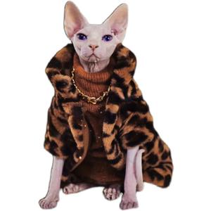 Sphynx Cat Clothes Winter Velvet Warm Soft 2- Layers Winter Jacket Thickened Hairless Cat Coat for Sphynx, Cornish Rex, Devon Rex, Peterbald Cat Clothes (Large)