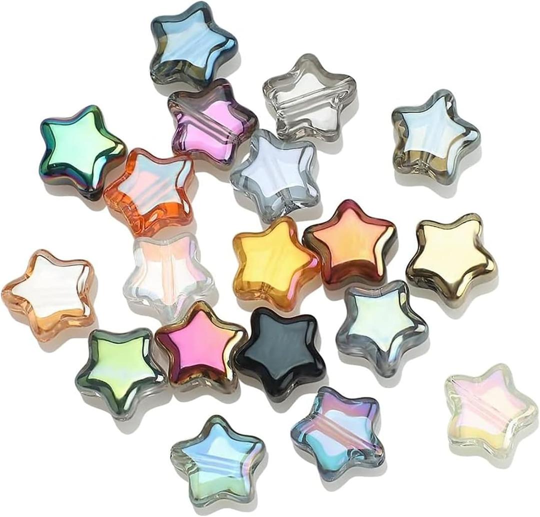 200Pcs Colorful Glass Star Beads Mixed Eletroplated Star Beads for Jewelry Bracelet Necklace Making, 8mm