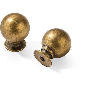 Brass Drawer Knobs 2 Pack 1 Inch Antique Brass Cabinet Knobs Kitchen Cabinet Hardware Vintage Ball Knobs Antinque Gold Pulls for Drawers.