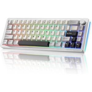 UNZII AL66 Wireless Mechanical Keyboard,65% Knob Control Aluminum Gaming Keyboard Bluetooth/2.4G/Wired Hot Swappable Pre-lubed Switches, Gasket Mounted RGB Keyboard for Win/Mac（Milk Switch, Silver