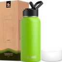 koodee Water Bottle-32 oz Stainless Steel Vacuum Insulated Water Bottle with Straw Metal Sports Flask for Adults (Apple Green)