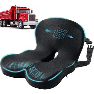 Ergonomic Seat Cushion with Adjustable Strap, Memory Foam Office Chair Seat Cushion with L-Shaped Design, Car Seat Cushion Fits for Truck Driver Semi Truck, Gaming Chair, Desk, Dark Gray, One Size