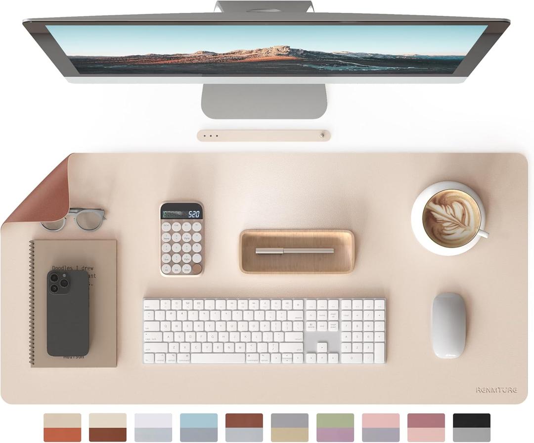 RENMTURE Double-Sided Two-Tone Faux Leather Desk mat Desktop Organization and Accessories Home and Office Large Mouse pad Game and Work (Beige/Brown, 36"x17")