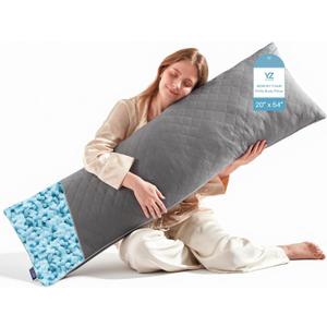 YZ HOME Long Body Pillow for Adults - Firm Body Pillow Insert with Shredded White Memory Foam, Adjustable Height, Soft Support for Side Sleeping, Pregnant Women, Washable (Grey, 20x54 Inch)