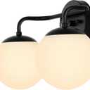 JONATHAN Y 15" Black Modern Globe Wall Sconce Vanity Light for Bathroom, White Frosted Glass Shade, Midcentury Parisian Bistro Wall Lamp, LED Bulb Included (JYL3535B)