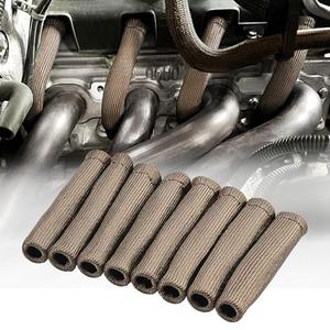 SHINEHOME 8 PCS Spark Plug Boot Protector 2500° Spark Plug Wire Heat Shield Sleeve Wrap 6 Inch for Ls1/Ls2 Sbc Bbc 350 454 Spark Wire Plug Covers (Titanium)