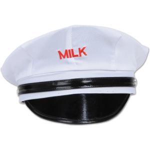 Beistle Milkman Hat One Size Fits Most, Halloween Costume Dress Up, Milkman Costume, Milk Costume, Vintage Milk Carrier, Milkman Costume Accessories, Novelty Hats | Red Embroidered Milk for Retro Costumes, Uniform-Themed Parties, and Theater Events, Adult One Size- 24 Head Circumference
