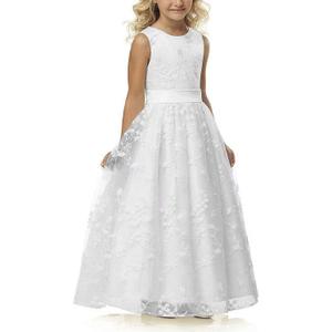 A line Wedding Pageant Lace Flower Girl Dress with Belt 2-12 Year Old (10, A-white)
