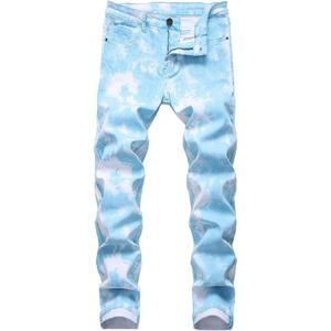 Ylingjun Mens Tie-Dyed Stretch Skinny Biker Jeans (36, Blue)