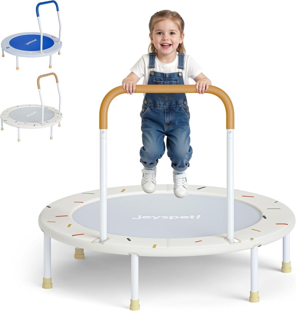 JOY SPOT! 36-Inch Toddler Trampoline with Foam Handle, Foldable Indoor Outdoor Mini Rebounder for Kids Ages 3-6, Safe Elastic Band Design, Non-Slip Oxford Mat, Easy Assembly & Max Load 100 lbs