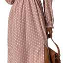 Women's Midi Dresses for Women V Neck Long Sleeve Fitted Family Photo Outfits Pink Dress Long Sleeve Pretty Garden Dresses (S)