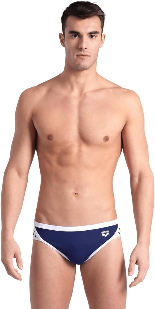 ARENA Men's Icons Solid Swim Briefs Professional Training Swimsuit Sports Trunk (26, Navy/White) Medium