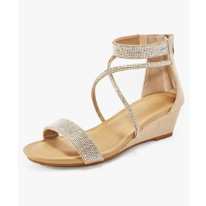 HARENCE Wedge Sandals for Women Dressy: Comfortble Ankle Strap Zipper Low Heels Shoes Fashion Sparkly Summer Sandals