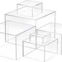 Geelin 6 Pack Acrylic Risers for Display Acrylic Cube Boxes Risers Display Stands with Hollow Bottoms Decorative Stand for Jewelry Candy Table Decor 6 Sizes, (Clear)
