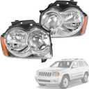 Headlights Assembly Replacement For Jeep Grand Cherokee 2005 2006 2007, Chrome With Amber Reflector