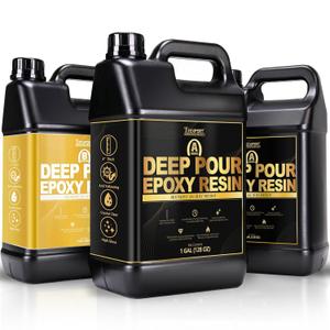 Teexpert Deep Pour Epoxy Resin 3 Gallon Kit  2:1 Weight Ratio, Up to 4-Inch Pour Depth, Crystal Clear & High Gloss Self-Leveling, Yellowing Resistant, Ideal for River Tables & Wood Projects