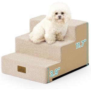 COZY KISS Dog Stairs for Small Dogs 11.7" H, 3-Step Gentle Incline Pet Step for Couch Chiars, Right-Angle Dog Ramp for Puppy Doggie Senior Cats, 15.7x17.7x11.7 Inch, Beige