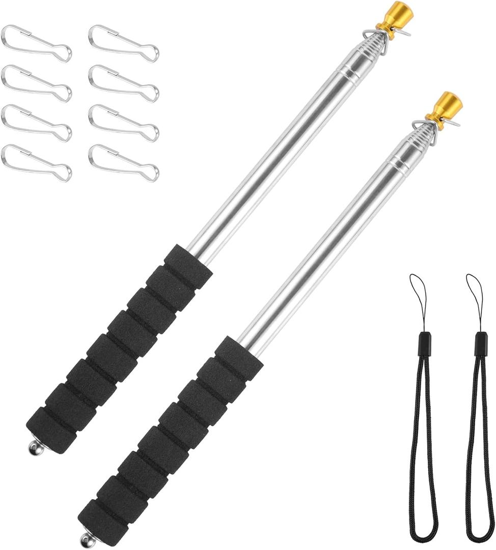lasuroa 2pcs 9.84ft Telescopic Handheld Flagpoles with Clips, Stainless Steel Telescopic Banner Pole Portable Tour Guide Flag Pole Pointer Stick for Teacher (Black)