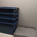 IRIS USA File Box Plastic File Organizer for Letter/Legal File, Document Box, Durable Storage Bin Tote with Secure Latching Lid, Stackable, BPA-Free, Eco Friendly, Sustainable, Navy/Gray 35 Qt. 4 Pack