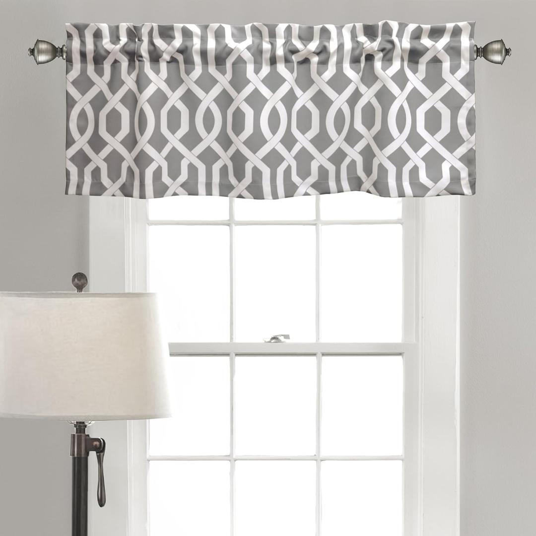 Lush Decor Edward Trellis Curtains Light Filtering Window Valance for Living, Dining, Bedroom, Gray, 52"W x 18"L (Grey)