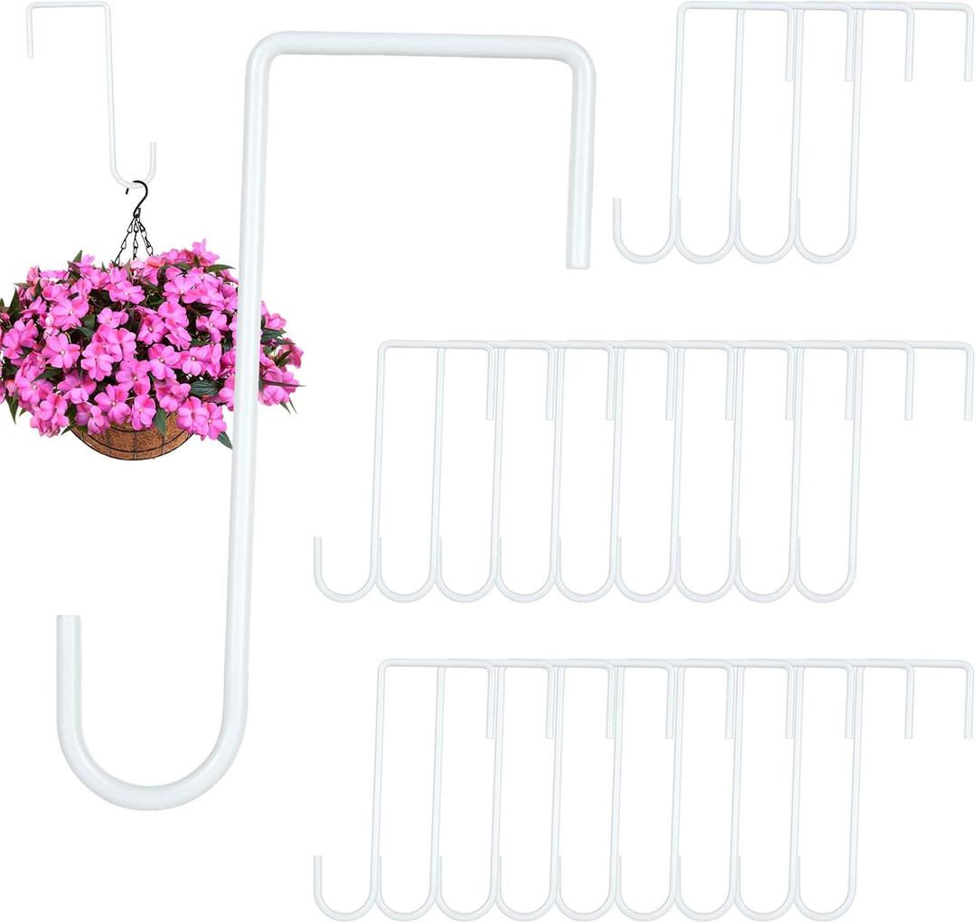 24PCS Vinyl Fence Hooks, 2 x 6 Inches White Powder Coated Fence Hangers Metal Patio Hooks for Hanging Plants & Planters, Lights, Pool Equipment, Bird Feeder (White, 3 x 8 Inch)