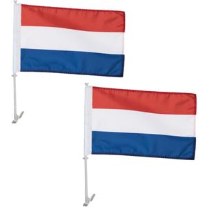 2 Pack Netherlands Car Flags 11" x 17" with Flagpole Mount,Premium 200D Polyester Holland National Car Flag,19" Flagpole Fixed Window Clip Mount for Most Vehicle Window.