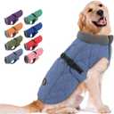 Sheripet Dog Winter Jackets, Furry Collar Warm Coats for Dogs with Fleece Lining, Reflective Cold Weather Doggie Jackets with Leash Hole and Buckle, Windproof Pet Coats for Large Dogs, Blue L